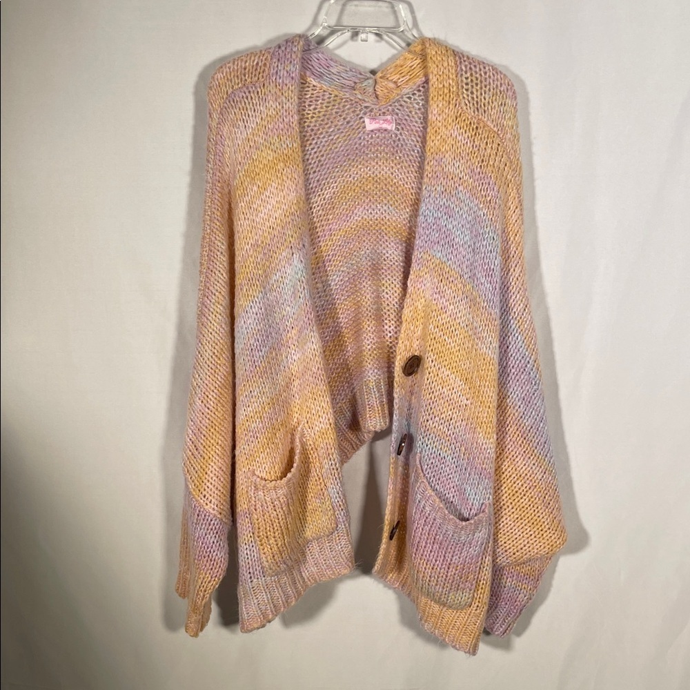 PINK LILY WOMENS RAINBOW OVERSIZED CARDIGAN SWEATER LARGE